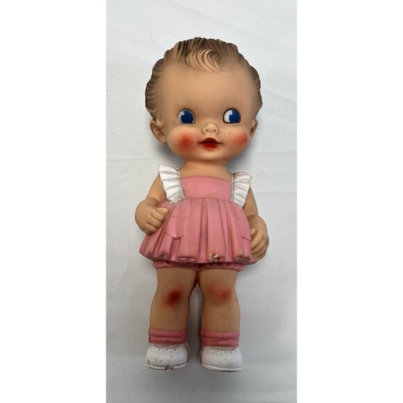 Creepy Vintage Ruth Newton 1950's Sun Rubber Baby Doll Pink Dress Squeak Works👀 - Picture 1 of 5